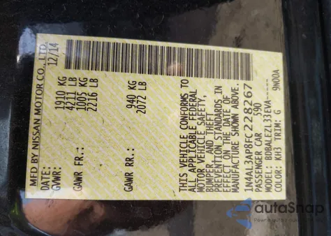 2015 Nissan Altima 2.5 S from USA, damaged, VIN 1N4AL3AP8FC228267